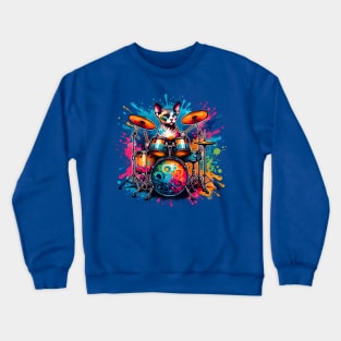 Devon Rex Cat Playing Drums Crewneck Sweatshirt